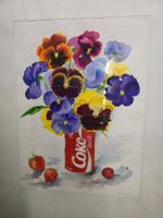Vintage Aquarellbild Coca-Cola Dose Veilchen, gerahmt! 1987