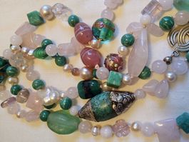 Vintage lange Top Perlen/Rosen/Quarz/Murano Halskette