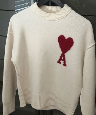 AMI Paris Ami de Coeur Strickpullover Creme Rot – Original