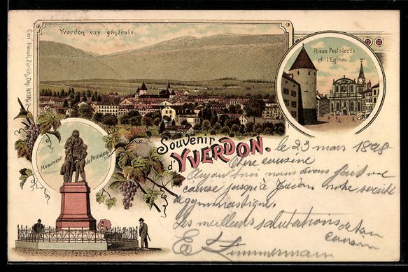 Ansichtskarten: Litho Yverdon, Vue générale, Place Pes – Gebraucht aus Berlin von bartko-reher