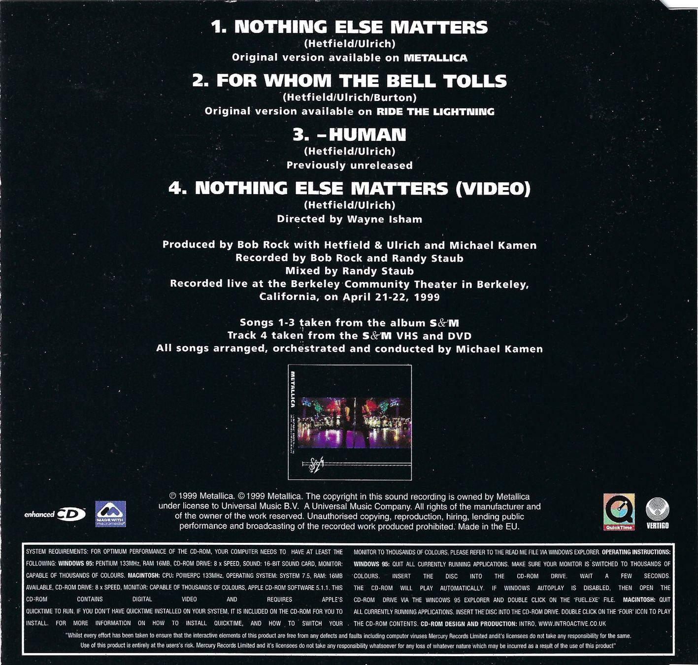 CD: CD-Single: METALLICA - Nothing Else Matters – Usato da Rotkreuz venduto da groeli69 1