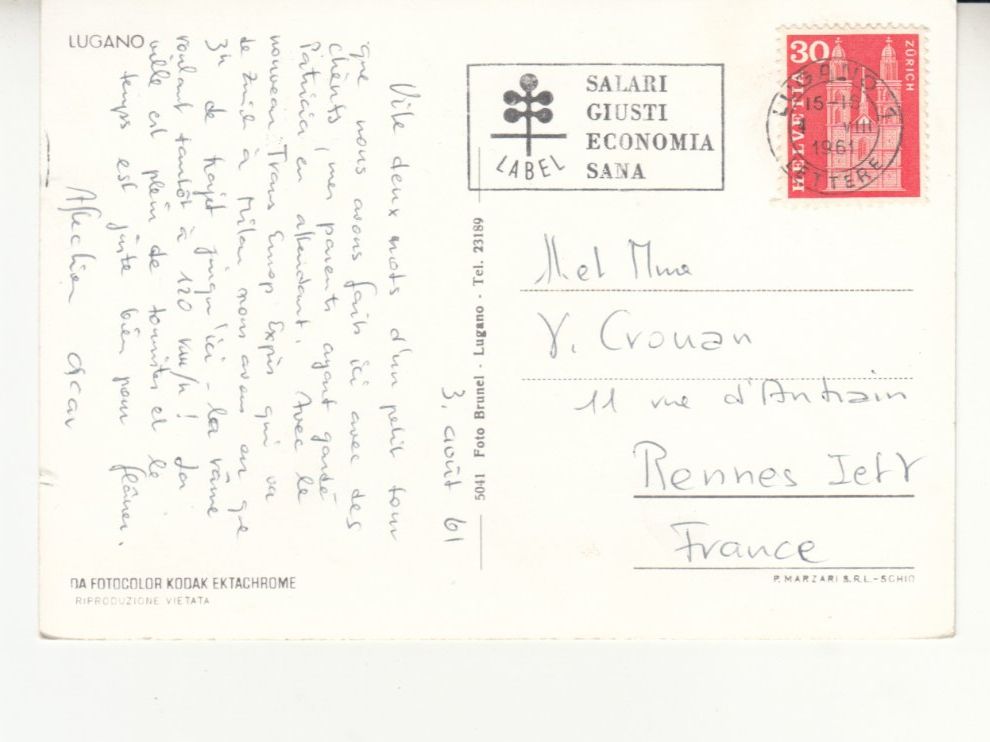 Cartes postales: Lugano 1961 – D'occasion à Bürglen TG par StampGraf 1