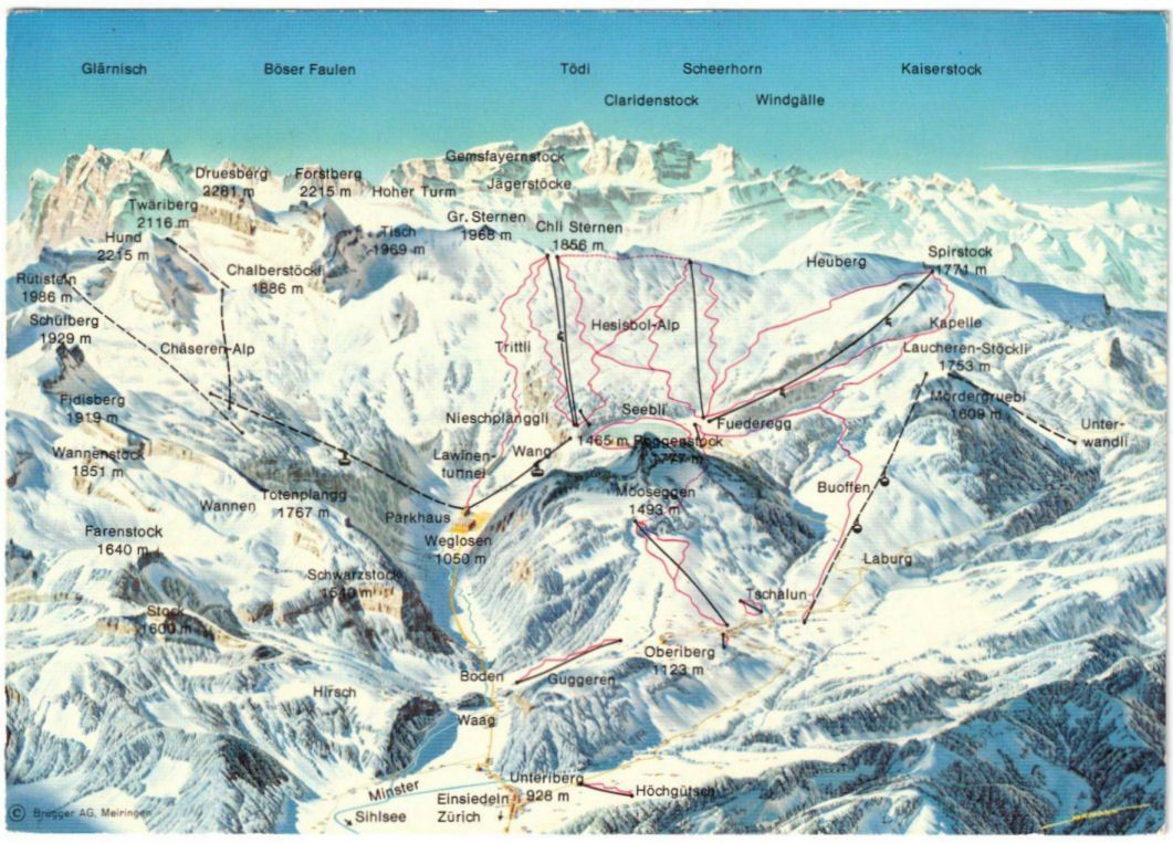 Ansichtskarten: Oberiberg - Pistenplan – Gebraucht aus Binningen von Mountainrider