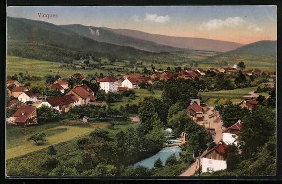 Cartoline postali: AK Vicques, Teilansicht mit Bach – Usato da Berlin venduto da bartko-reher