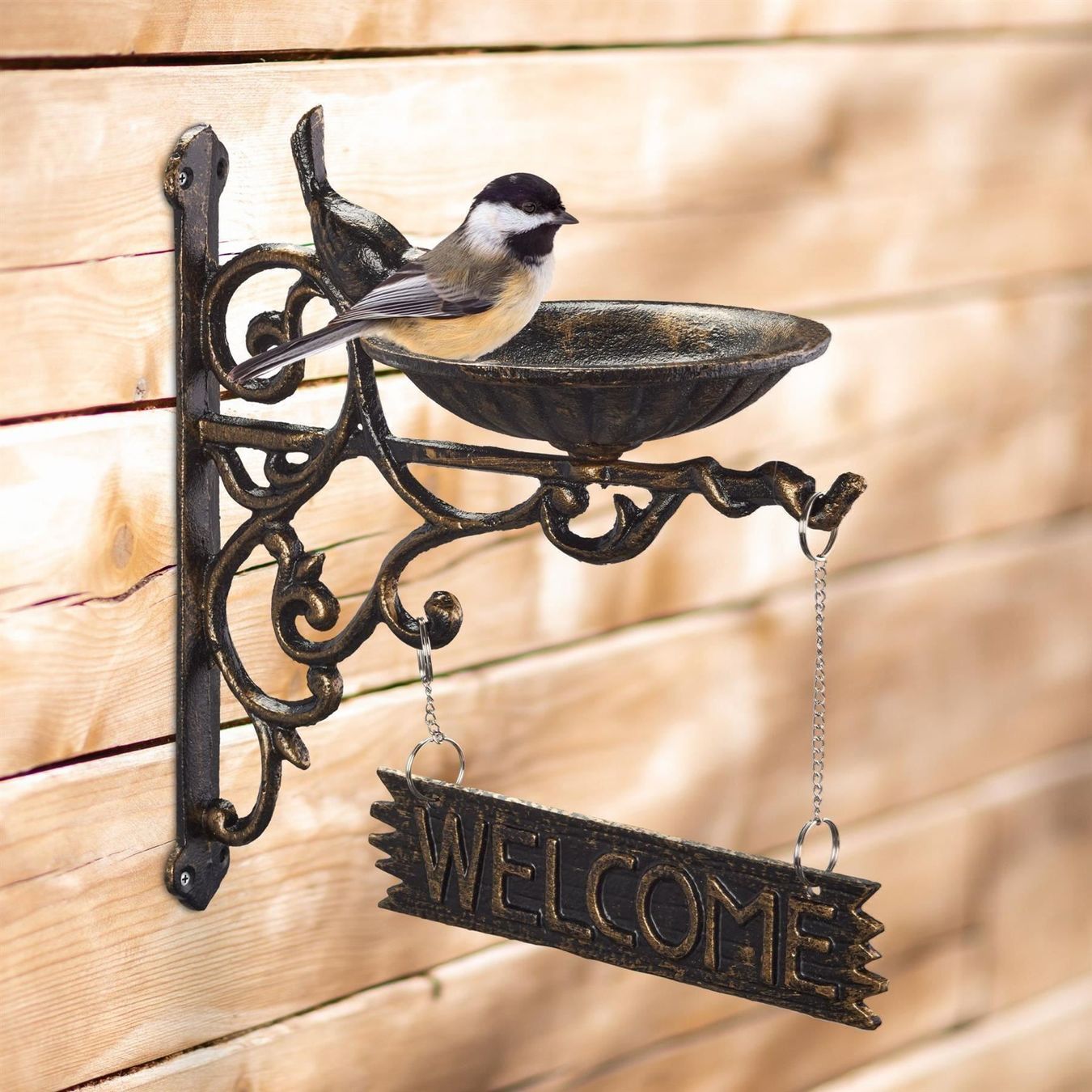 Teiche & Zierbrunnen: Vogeltränke Gusseisen WELCOME gold-braun – Neu und originalverpackt aus Gerlafingen von Tsuru 6