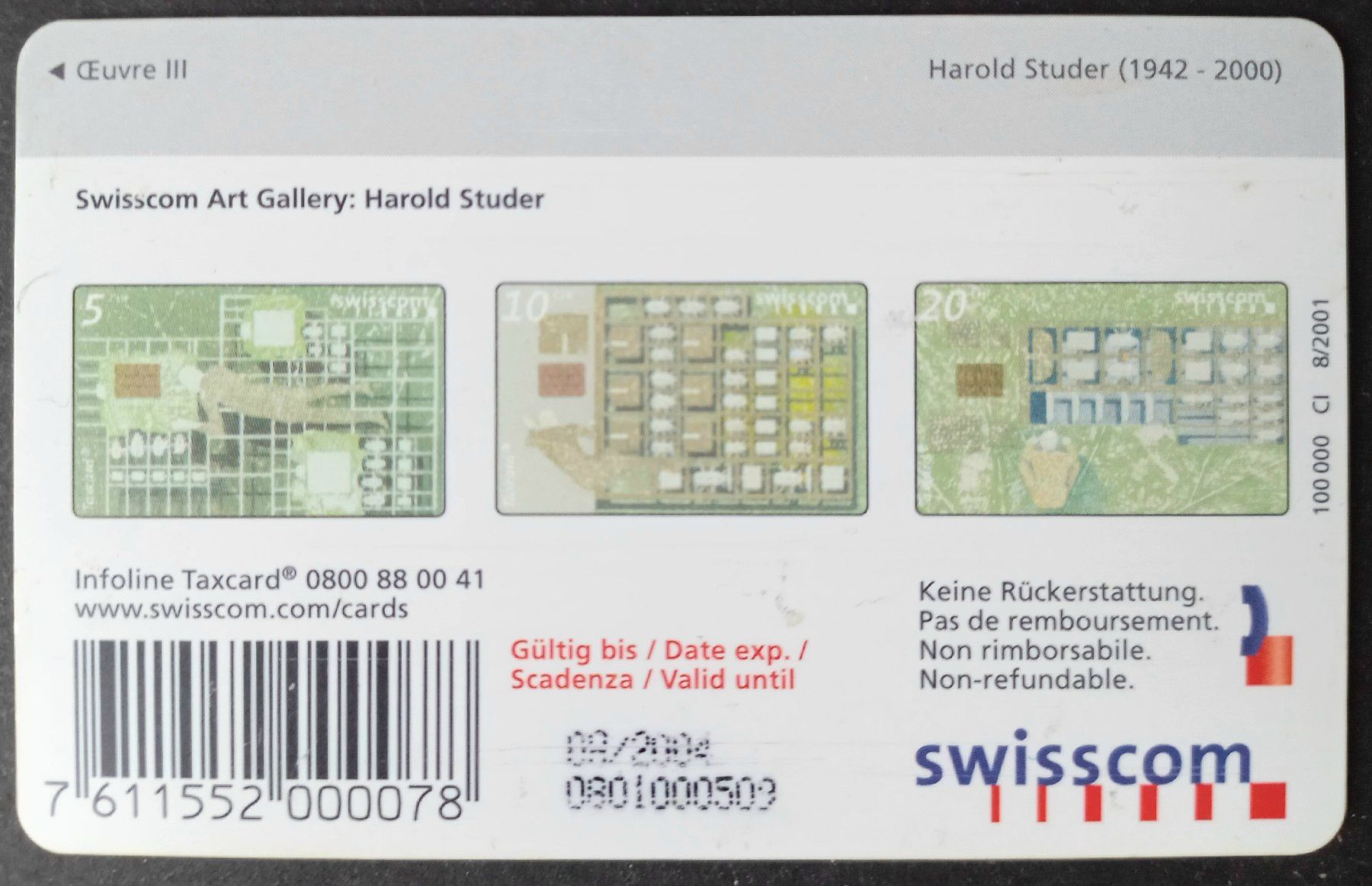 Swisscom Schede telefoniche: Taxcard - Harold Studer - CH – Usato da Niederuzwil venduto da lubimaja 1