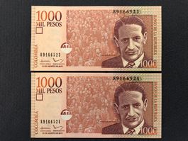 Kolumbien 2015 - Colombia - Jorge Gaitan - 2x 1000 Pesos UNC