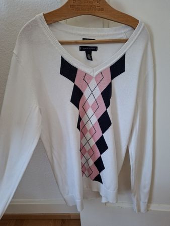 Pull Tommy Hilfiger motif losanges rose/marine taille S