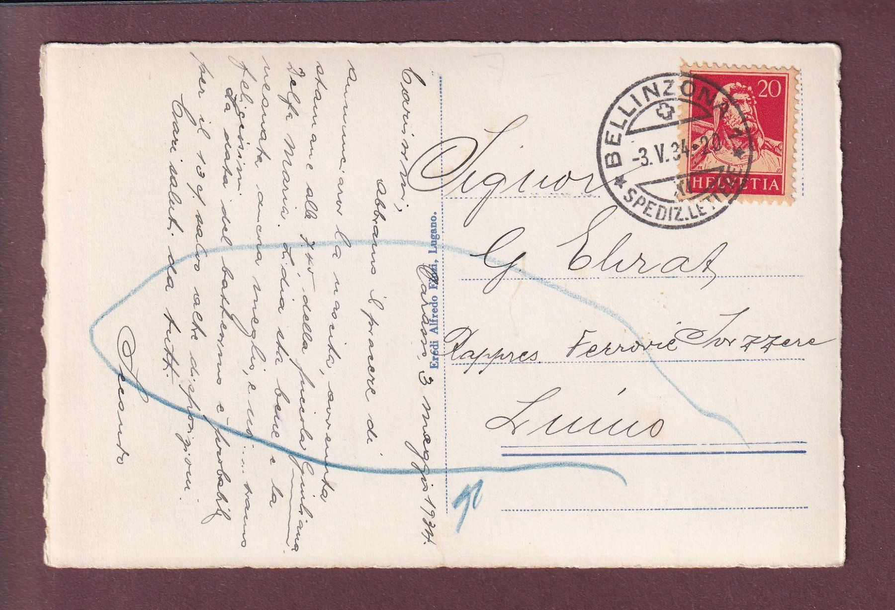 Cartoline postali: BELLINZONA - Municipio - 1934 – Usato da Pully venduto da nicecards 1