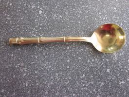 Vintage Zuckerlöffel, Kaffeelöffel in Bambusoptik goldfarben