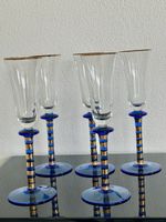 Vintage Cobalt Blue Champagne Flutes x 5