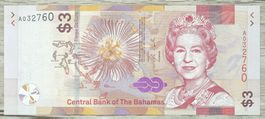 Bahamas 3 Dollars Serie A UNC
