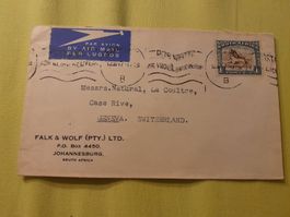 Lettre Afrique du Sud vers Genève, timbre rare!