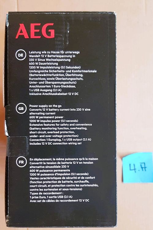 Inverter: AEG Spannungswandler 12V -230V, 600W, Restposten Liquidation – Nuovo e nell'imballaggio originale da Waltalingen venduto da RS-Liquidationen 1