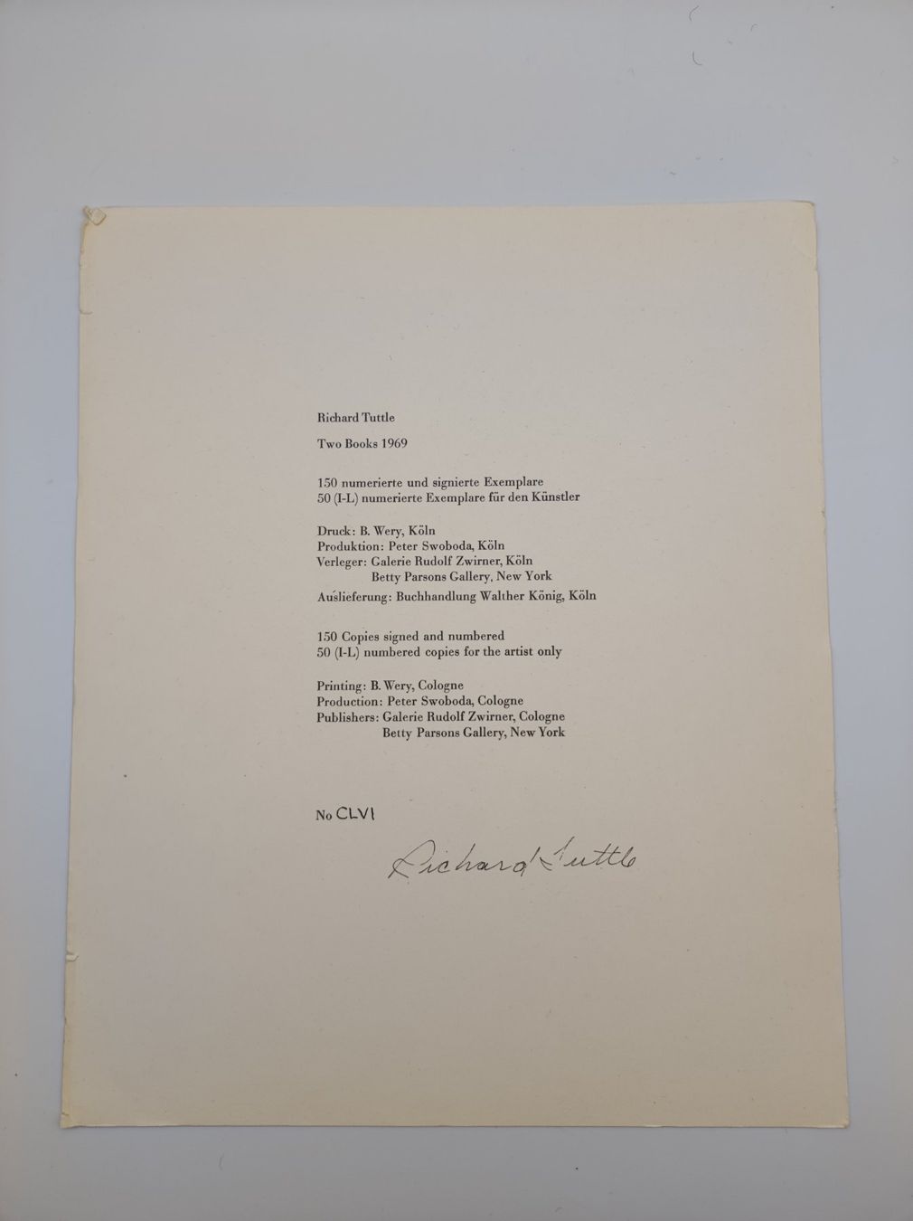 Bücher: ARTISTS BOOKS - RICHARD TUTTLE - TWO BOOK 1969 – Gebraucht aus Goldach von Gaip 8
