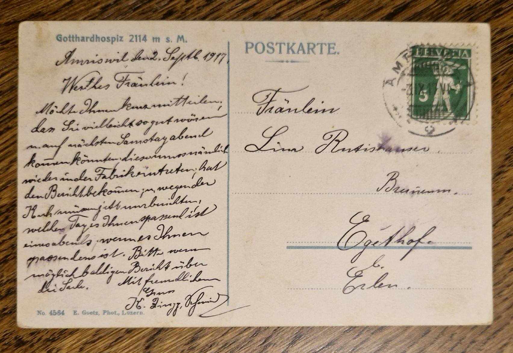 Cartoline postali: Gotthard Hospiz 1917 – Usato da Ebikon venduto da Donar50 1
