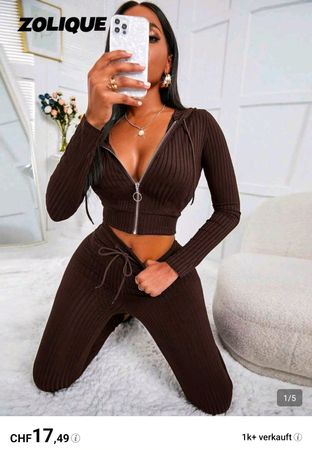🆕 Loungewear - XS/S - Crop Hoodie & Pants (Rippstrick-Set)