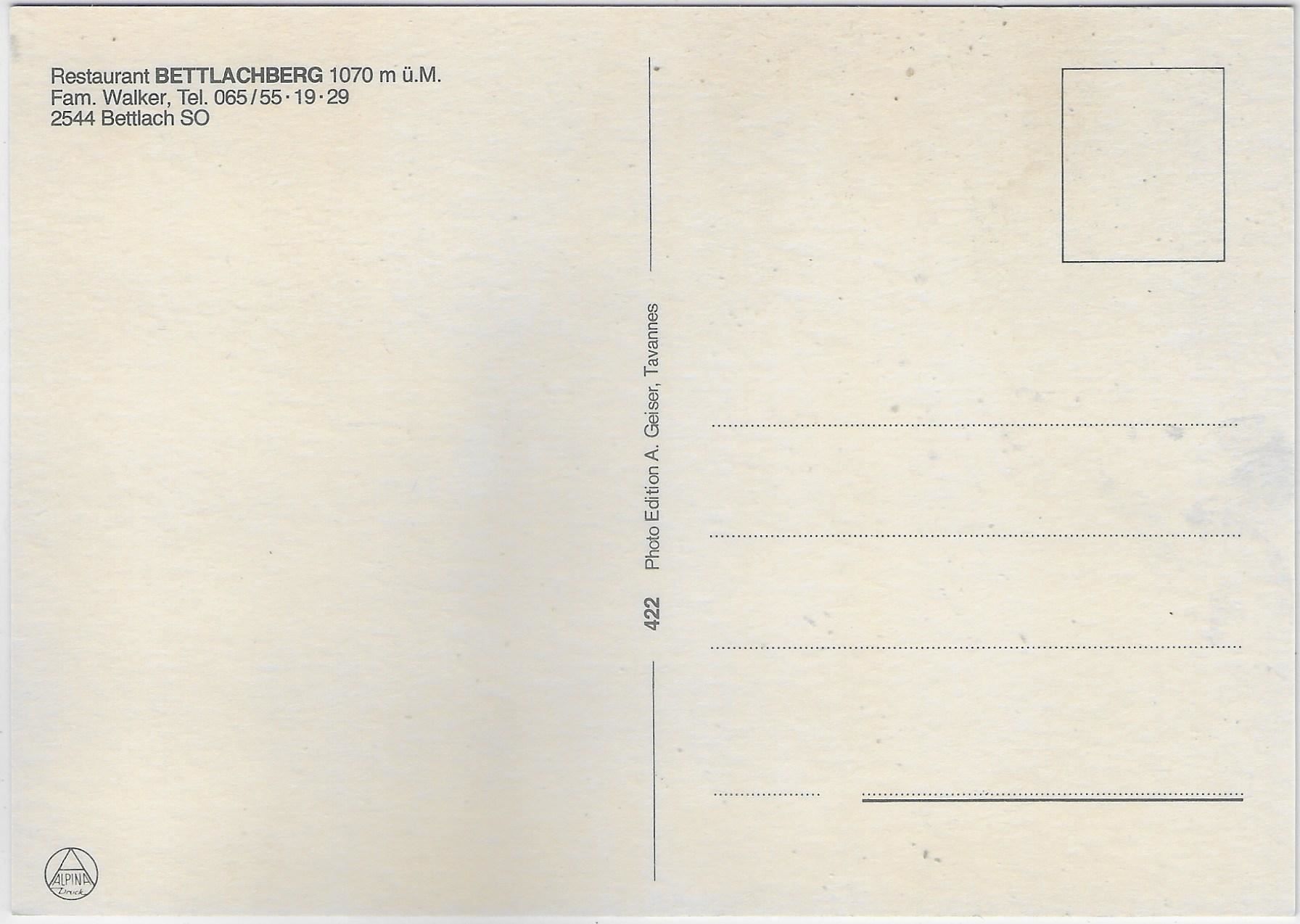 Cartoline postali: Restaurant Bettlacherberg - Bettlach SO – Usato da Ettingen venduto da Kartenplanet 1