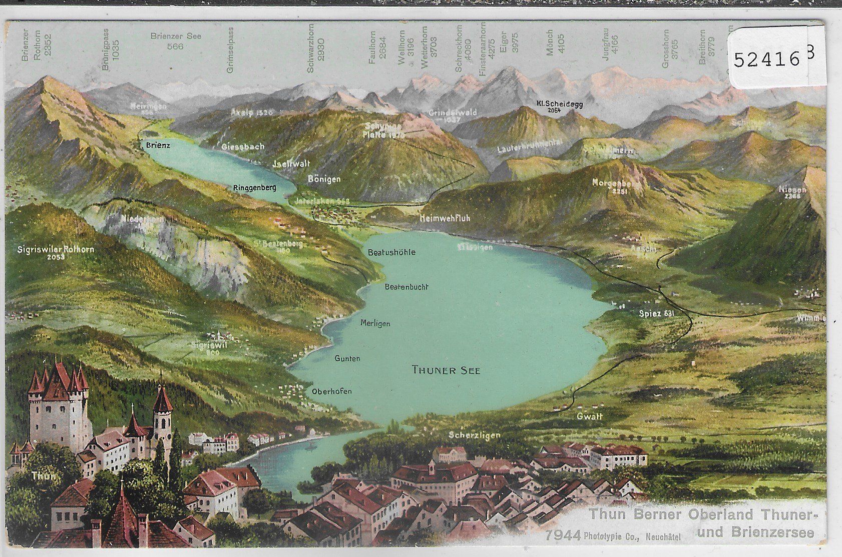 Cartoline postali: Panorama - Thun - Thunersee und Brienzersee - Litho – Usato da Ettingen venduto da Kartenplanet