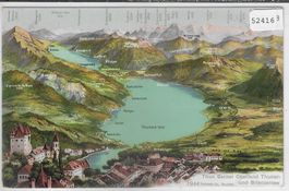 Panorama - Thun - Thunersee und Brienzersee - Litho