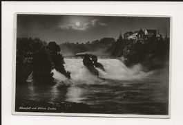 AK ca.1950 Rheinfall und Schloss Laufen bei Mondschein