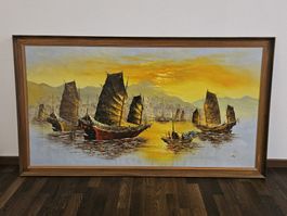 Grosses Mid-Century Hong Kong Hafen Gemälde „Henry“ 163x92cm