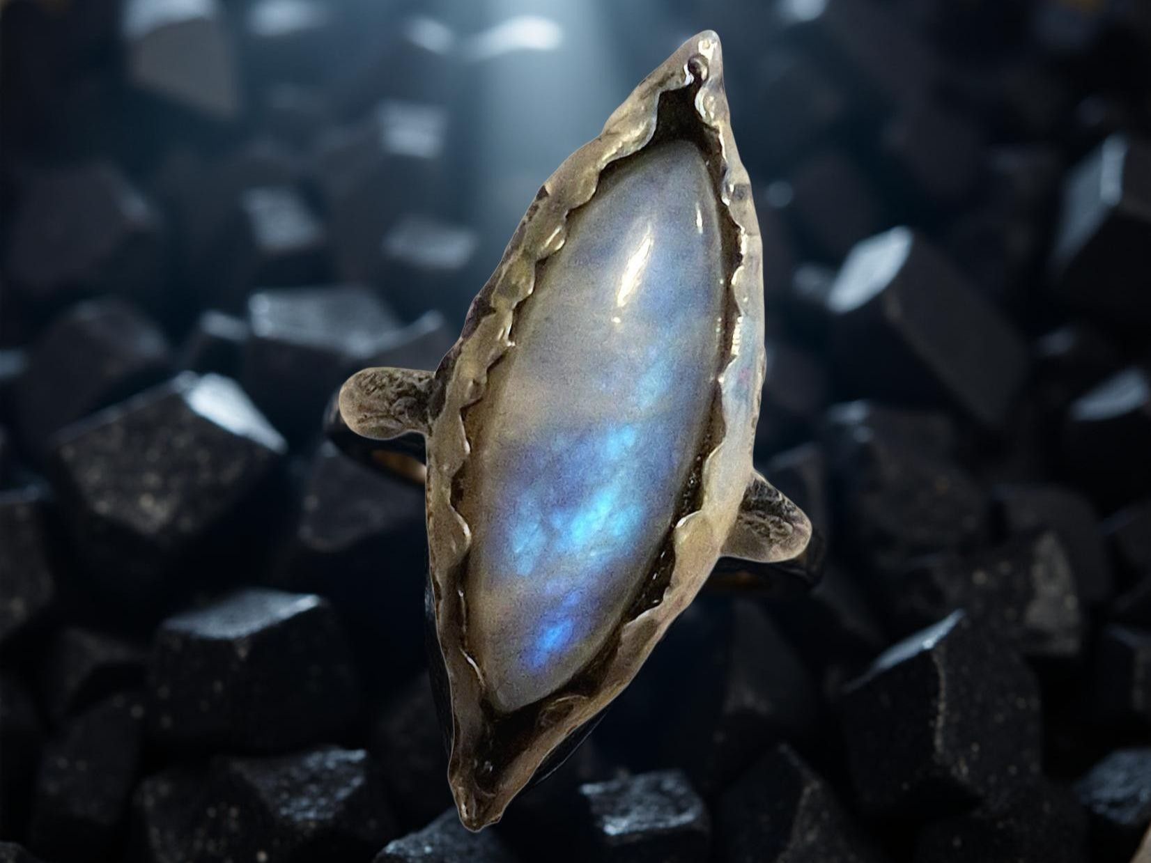 Anelli: Statementring Silber & weisser Labradorit, Gr. 58 – Nuovo e nell'imballaggio originale da Aarau venduto da Schmuckhoehle_MD 4