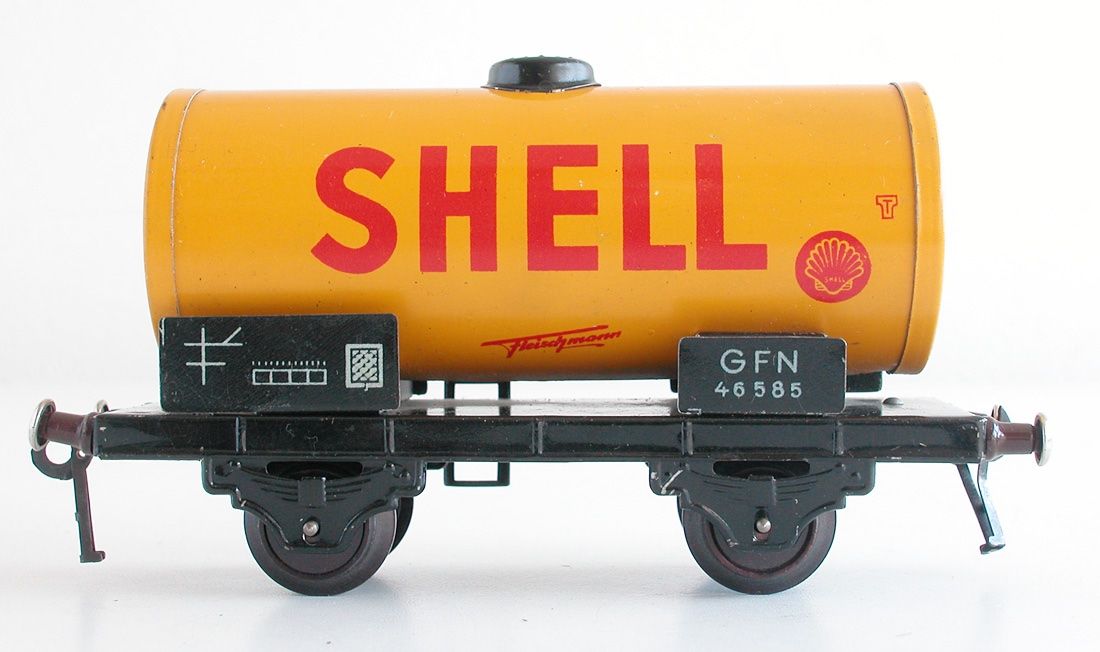 Fleischmann Modellini di ferrovie: Fleischmann Kesselwagen GFN SHELL Blech Spur 0 – Usato da Oberwil BL venduto da Klang 1