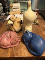 4 Katzenfiguren Keramik Deko Figuren Katzen Garten Deko (Q)