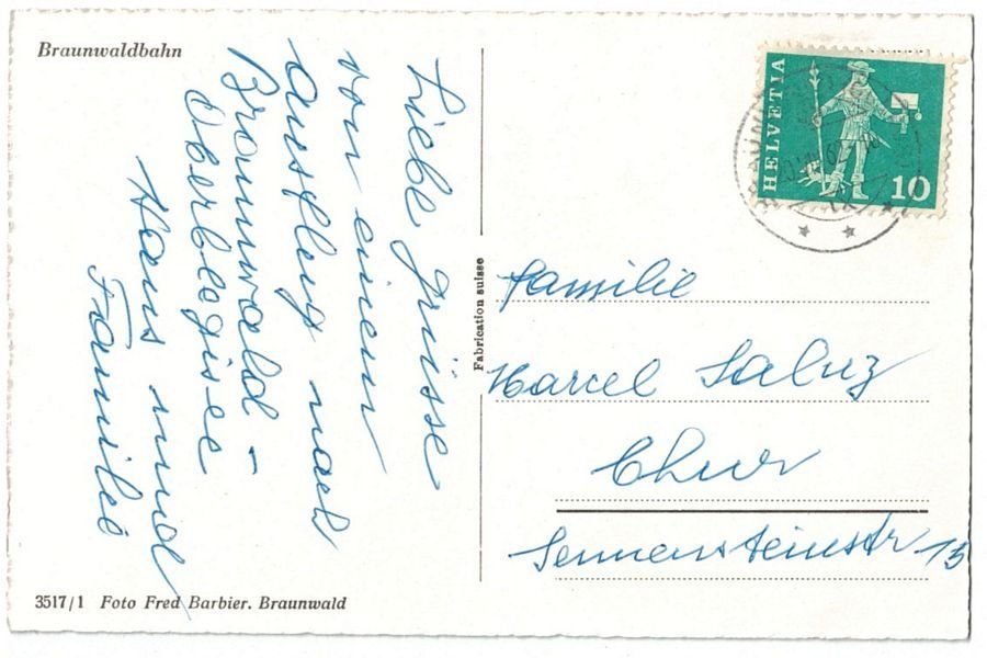 Cartoline postali: Braunwaldbahn, gelaufen 1962 – Usato da Frauenfeld venduto da POML 1