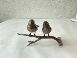Sculpture en bronze animalière (2 oiseaux sur une branche)