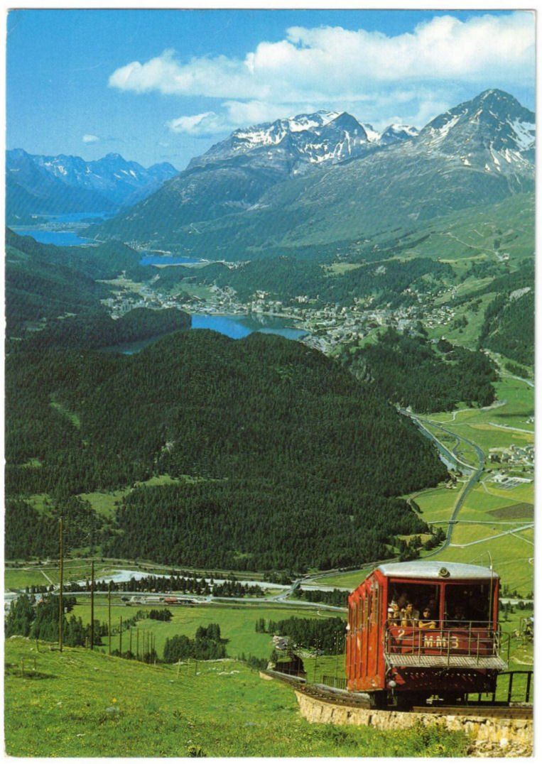 Cartoline postali: St. Moritz - Standseilbahn Muottas Muragl mit Skilift – Usato da Binningen venduto da Mountainrider