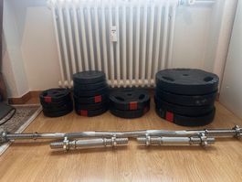 70 kg Hantelset (SZ-Curlstange + Kurzhanteln)