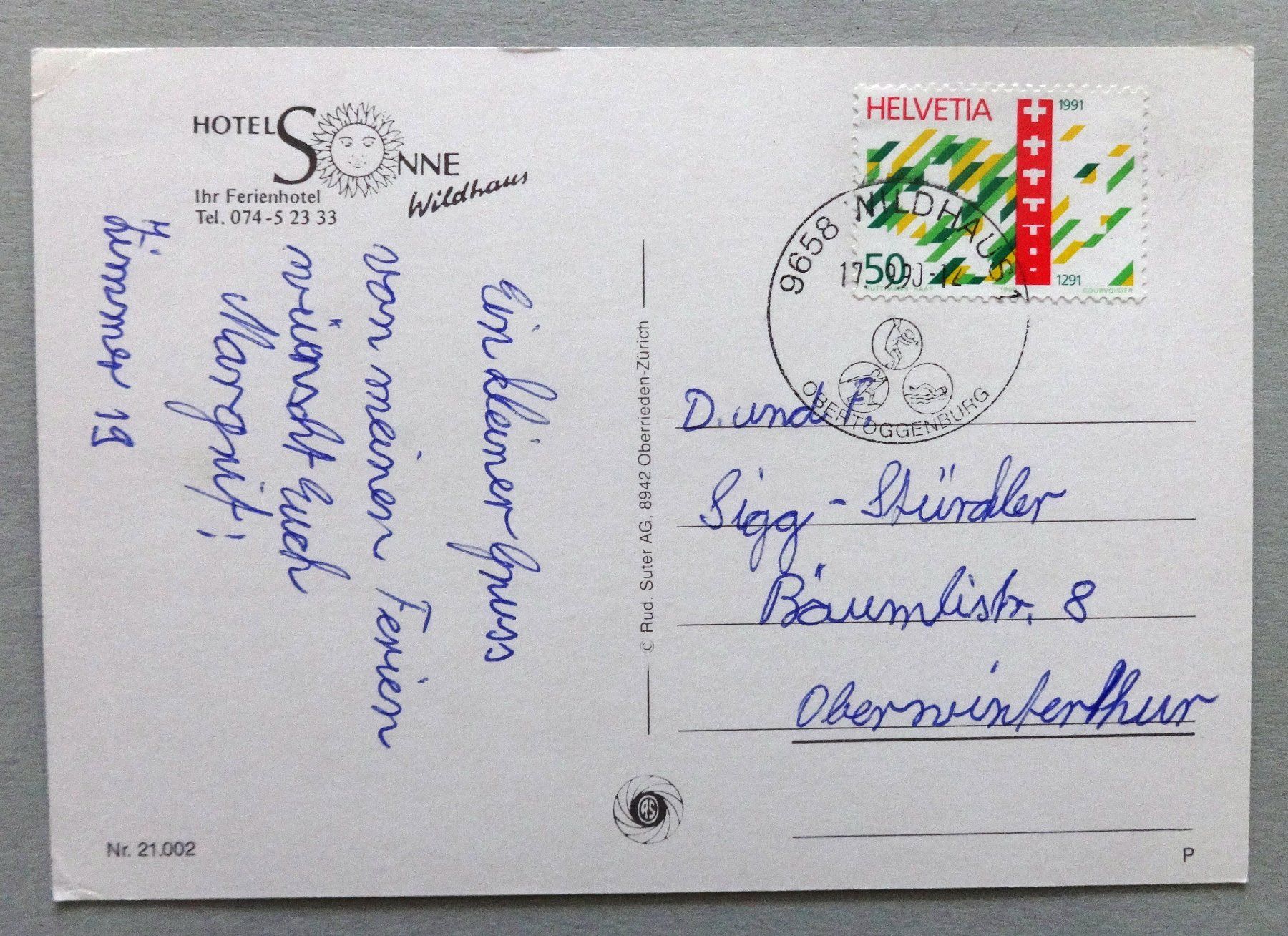 Cartoline postali: Hotel Sonne, Wildhaus – Usato da Fétigny venduto da Billy2miny 1