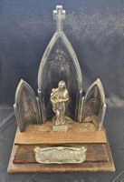 Alte Musikdose, Holzfuss, Metallfiguren, Welty Augsburg 1953