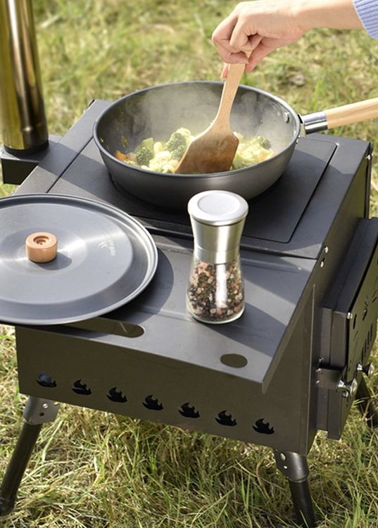 Poêle De Camping Pliable Avec Porte-pot - Ultralégère En Inox (taille 9,5x7,5x5cm)