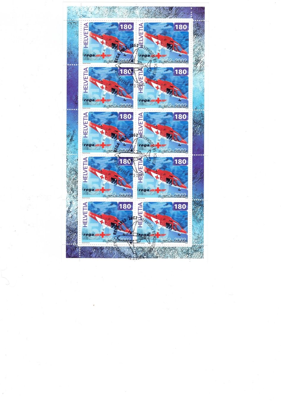 Tutti i francobolli: Kleinbogen/petite feuille REGA 50 ans, ET 12.03 2002 – Nuovo (secondo la descrizione) da Dübendorf venduto da Aviafan77
