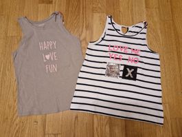 2 débardeurs fille, rayé et imprimé, taille 134
