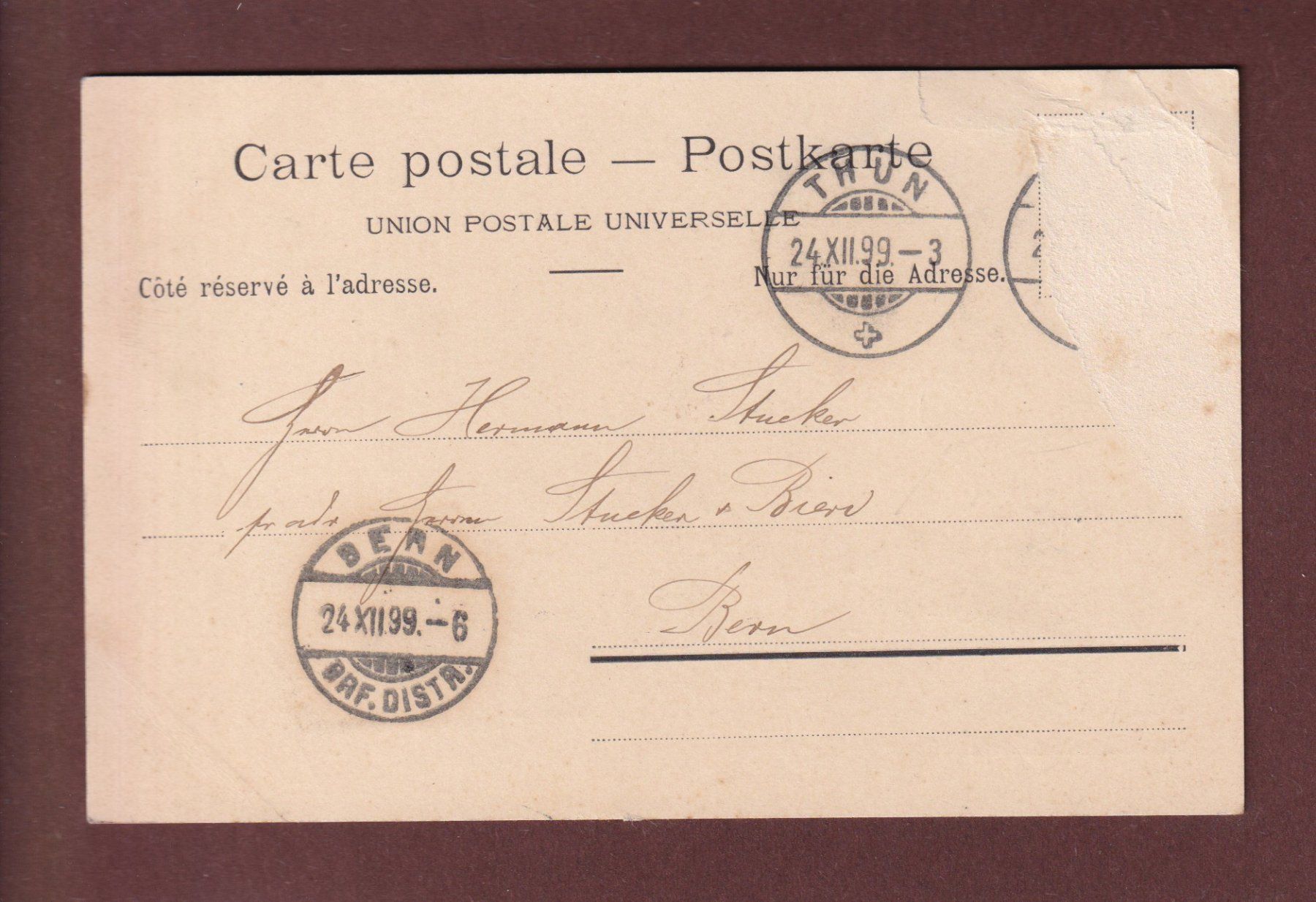 Ansichtskarten: THUN - Kirche und Schloss - 1899 CPN – Gebraucht aus Pully von nicecards 1