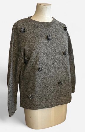 Pull femme gris chiné avec pompons état impeccable