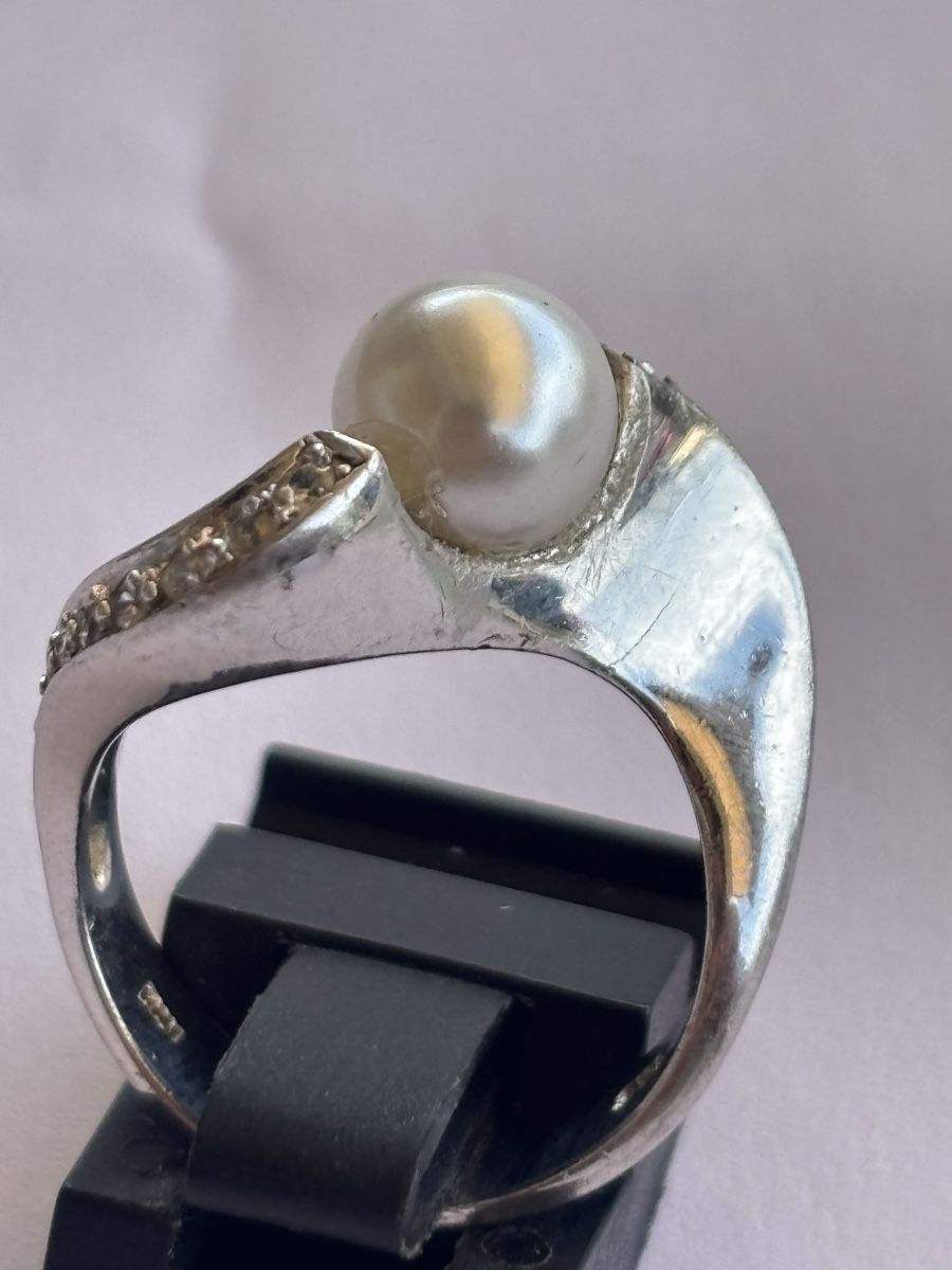 Anelli: Ring Perle mit Zirkonia Silber 925  – Usato da Langnau am Albis venduto da flusspflege 2