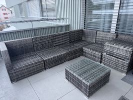 Gartensitzgruppe Lounge-Möbel Poly Rattan Grau Kissen 