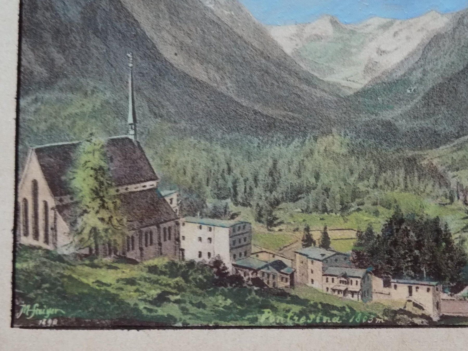 Incisioni: Pontresina im Engadin koloriert – Usato da Risch venduto da Antikfee 7
