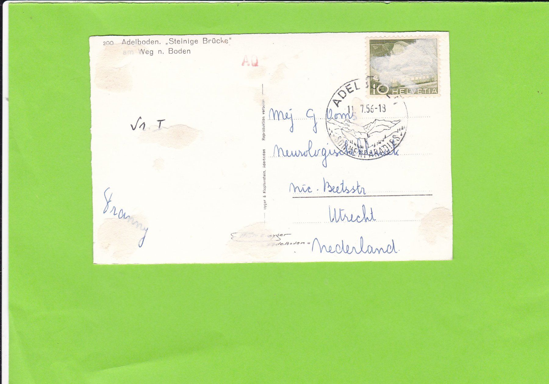 Cartoline postali: Adelboden-"Steinige Brücke"--E. Gyger – Usato da St. Peterzell venduto da neckertal 1