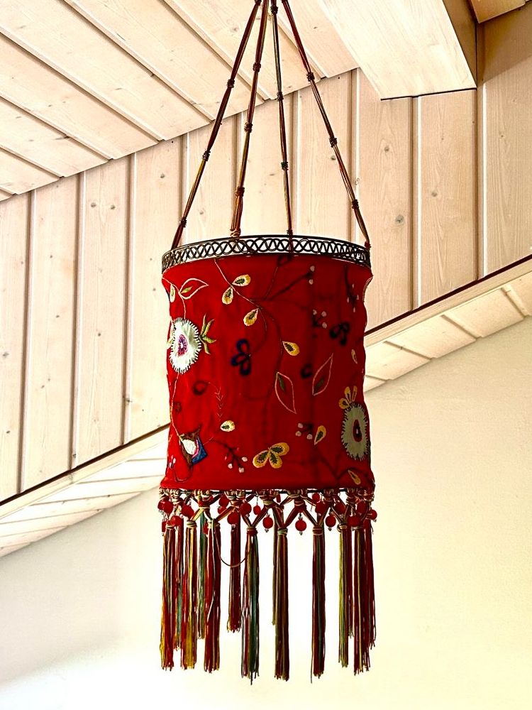 Lampenschirme: Rote Stoff Hängelampe Vintage Boho Ethno Lampenschirm – Neu (gemäss Beschreibung) aus Gais von FidelCastro2