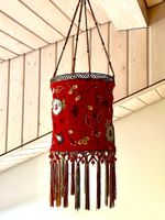Rote Stoff Hängelampe Vintage Boho Ethno Lampenschirm