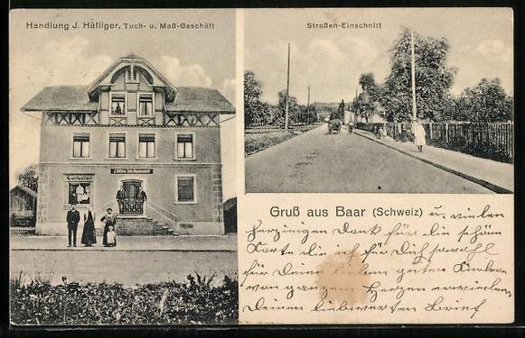 Cartoline postali: Baar /ZG, Tuch- und Mass-Geschäft J. H – Usato da Berlin venduto da bartko-reher