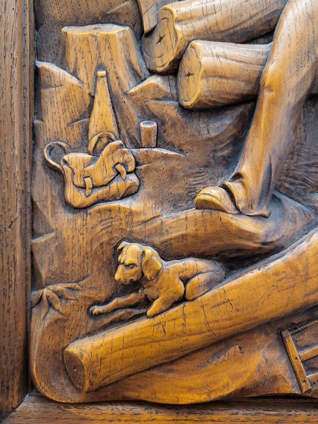 Figuren: Bild Holzschnitzerei mit Monogram AD "Holz-Fäller mit Hund" – Gebraucht aus Basel von spinne02 5