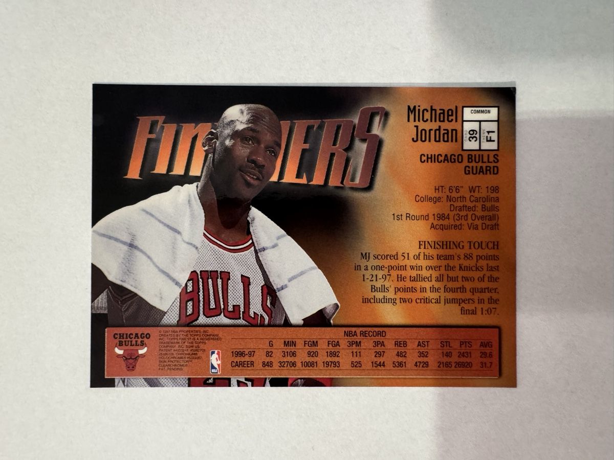 Michael Jordan 1997 Topps Finest Finishers Insert Unpeeled (Gebraucht ...