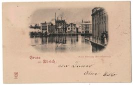 Gruss aus Zürich, Oberer Mühlesteg, Möwenfütterung gel. 1898